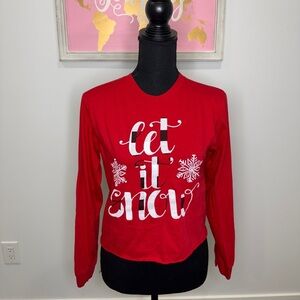Cozy Rozy Love Red "Let It Snow" Crop Long Sleeve Top (M)